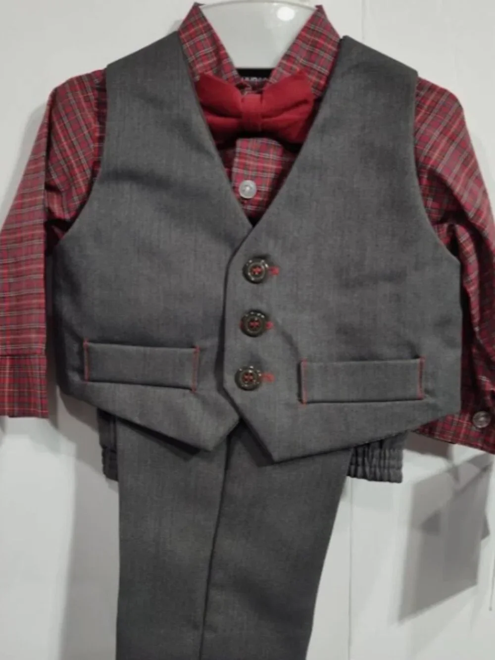 Hudson Ferrell Baby Suit and Bow Tie 4 Piece 12 Month Baby Red/Grey Clip Tie